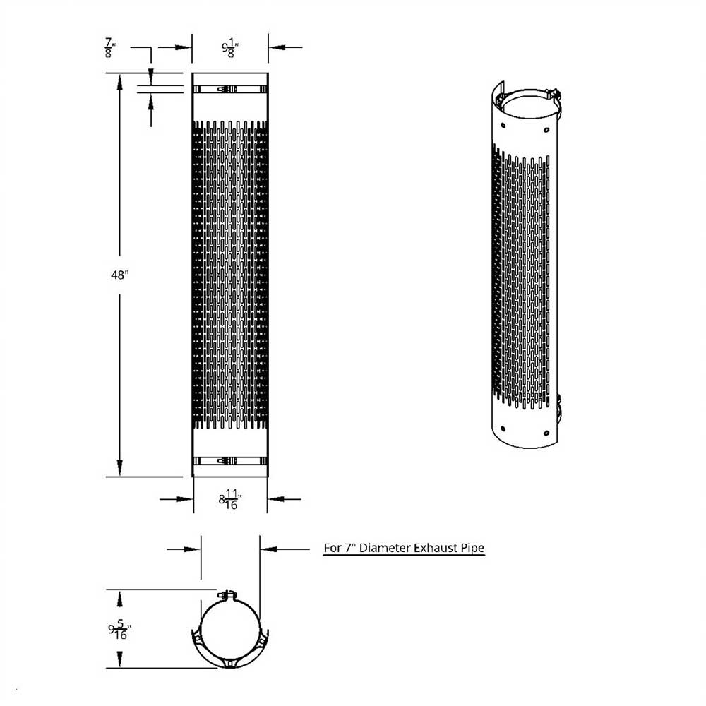 7"D x 48"L 180 Degree SS Muffler Guard with Vertical Slots