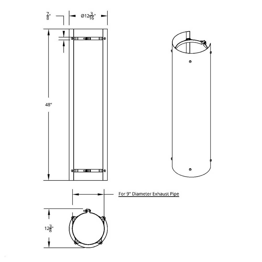 9"D x 48"L 270 Degree Stainless Steel Exhaust Shield