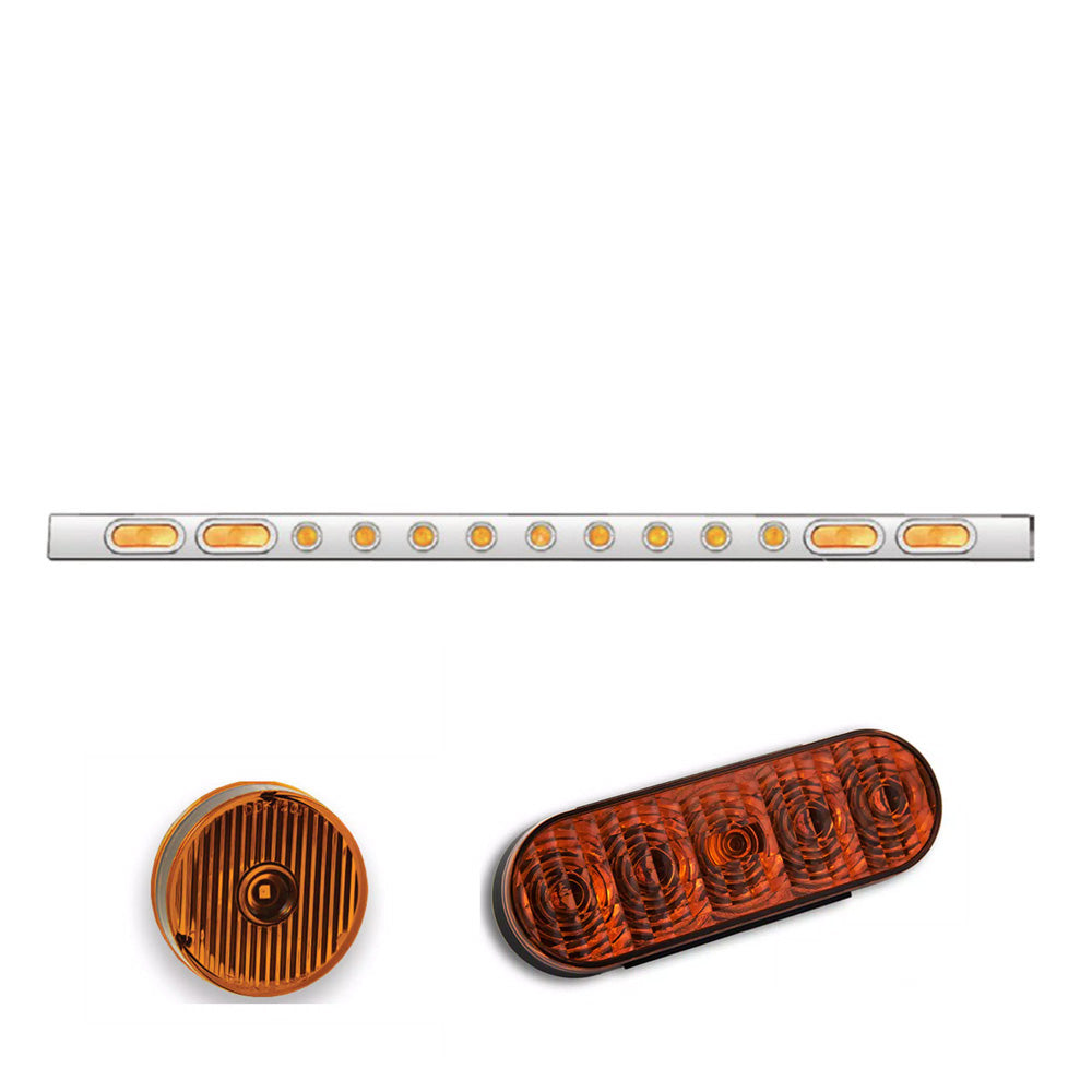 94" Bumper Bar with 4 Oval and 9 Round 2" Amber LED lights with Bezels