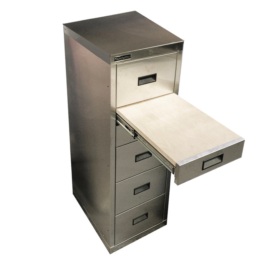 38"H x 14"W Stainless Five Drawer Storage Solution with Table Top