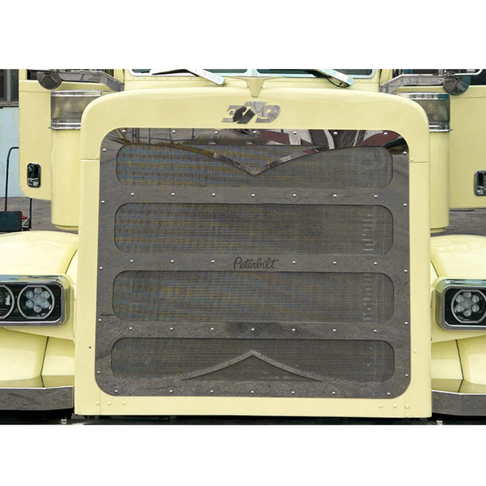 Peterbilt 379 1987 - 2007 Extended Hood Stainless Steel Grill with Logo
