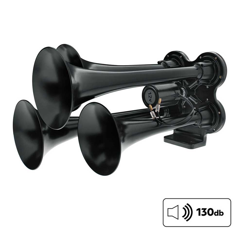 Black 4 Trumpet Mini Train Horn with Electric Air Solenoid