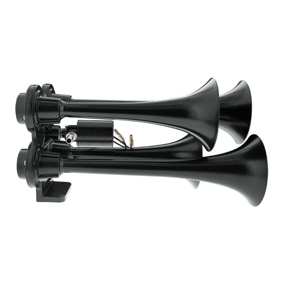 Black 4 Trumpet Mini Train Horn with Electric Air Solenoid