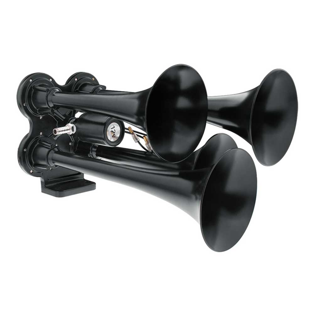 Black 4 Trumpet Mini Train Horn with Electric Air Solenoid
