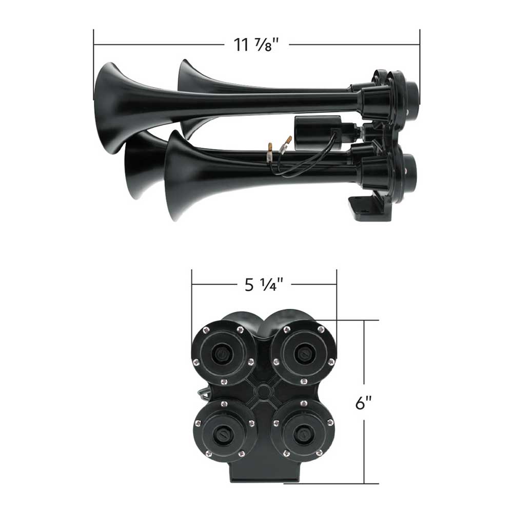 Black 4 Trumpet Mini Train Horn with Electric Air Solenoid