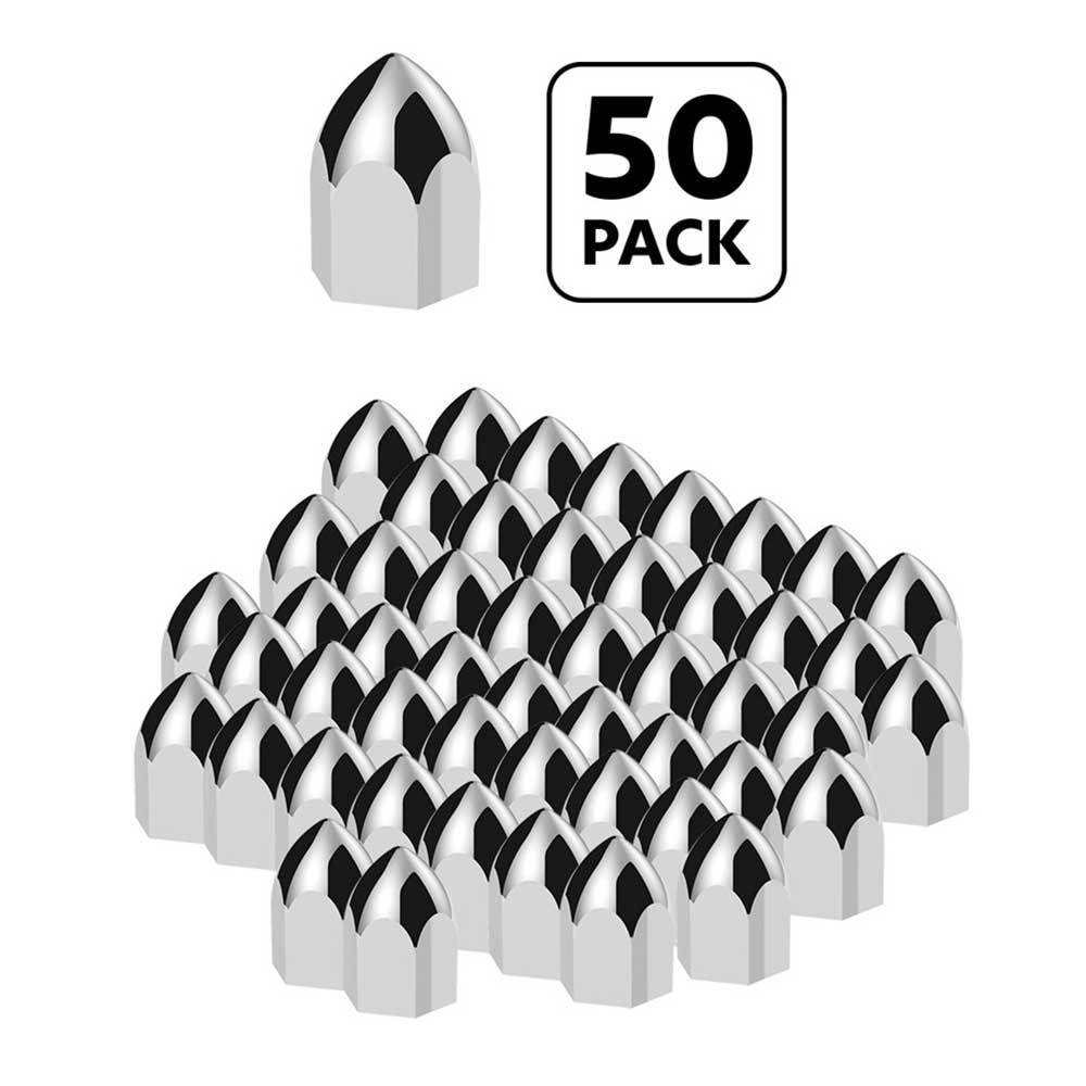 11/16" x 1-5/16" Chrome Bullet Push-On Nut Covers - 50 Pk