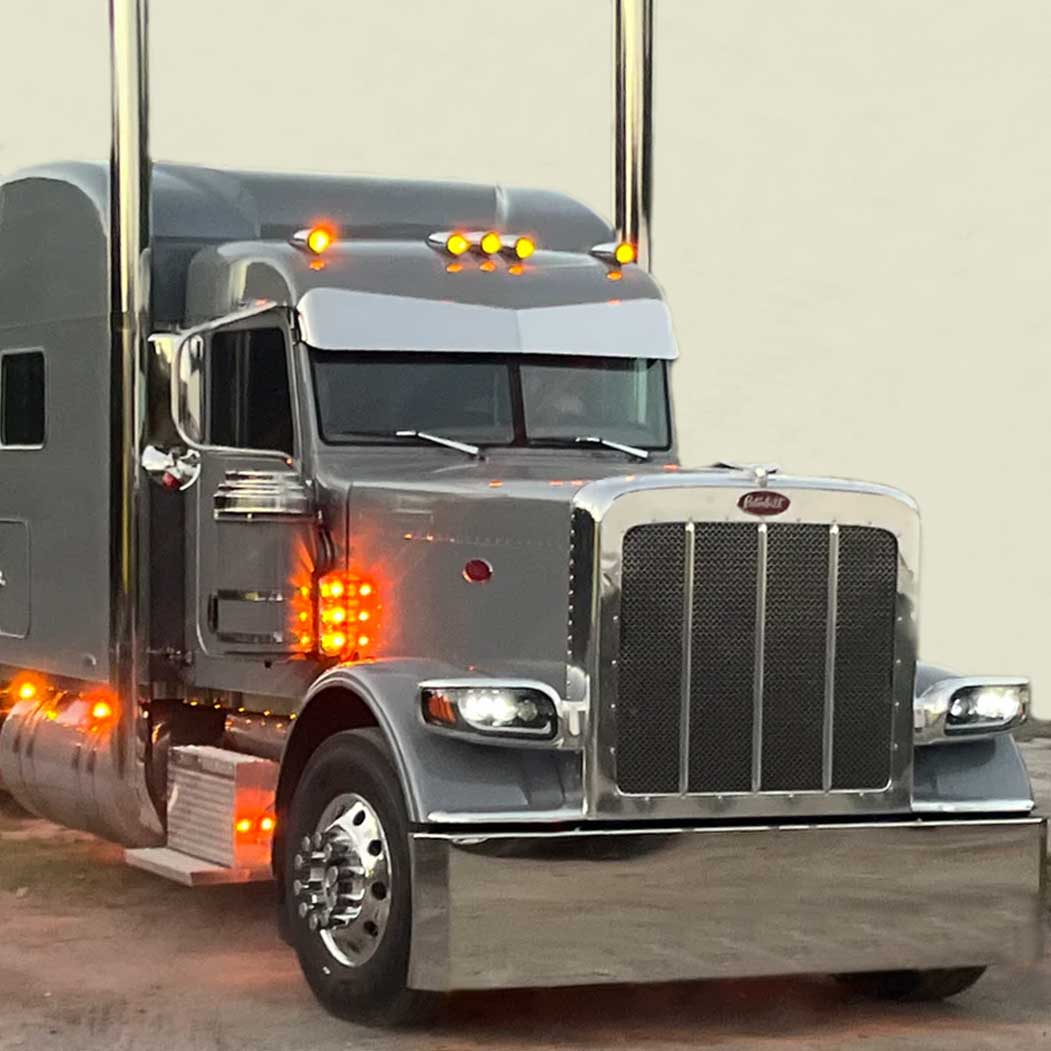 Peterbilt 300 Series 10-1/2" x 7" Mirror Finish SS 2 Piece Bowtie Visor