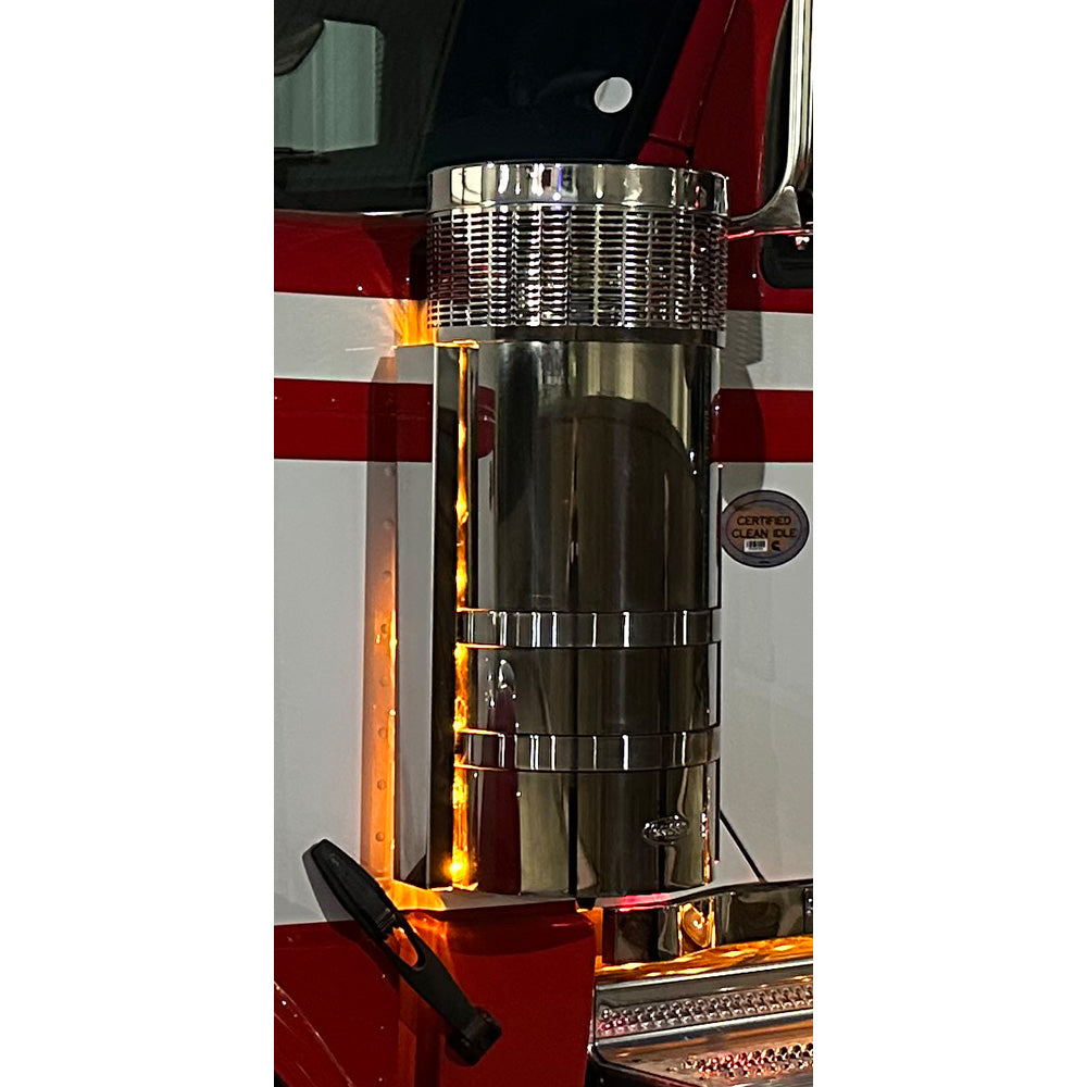 Peterbilt 589 Long Hood Front 25.5" FX Amber Glow Air Cleaner 3/4" Button Light Bars