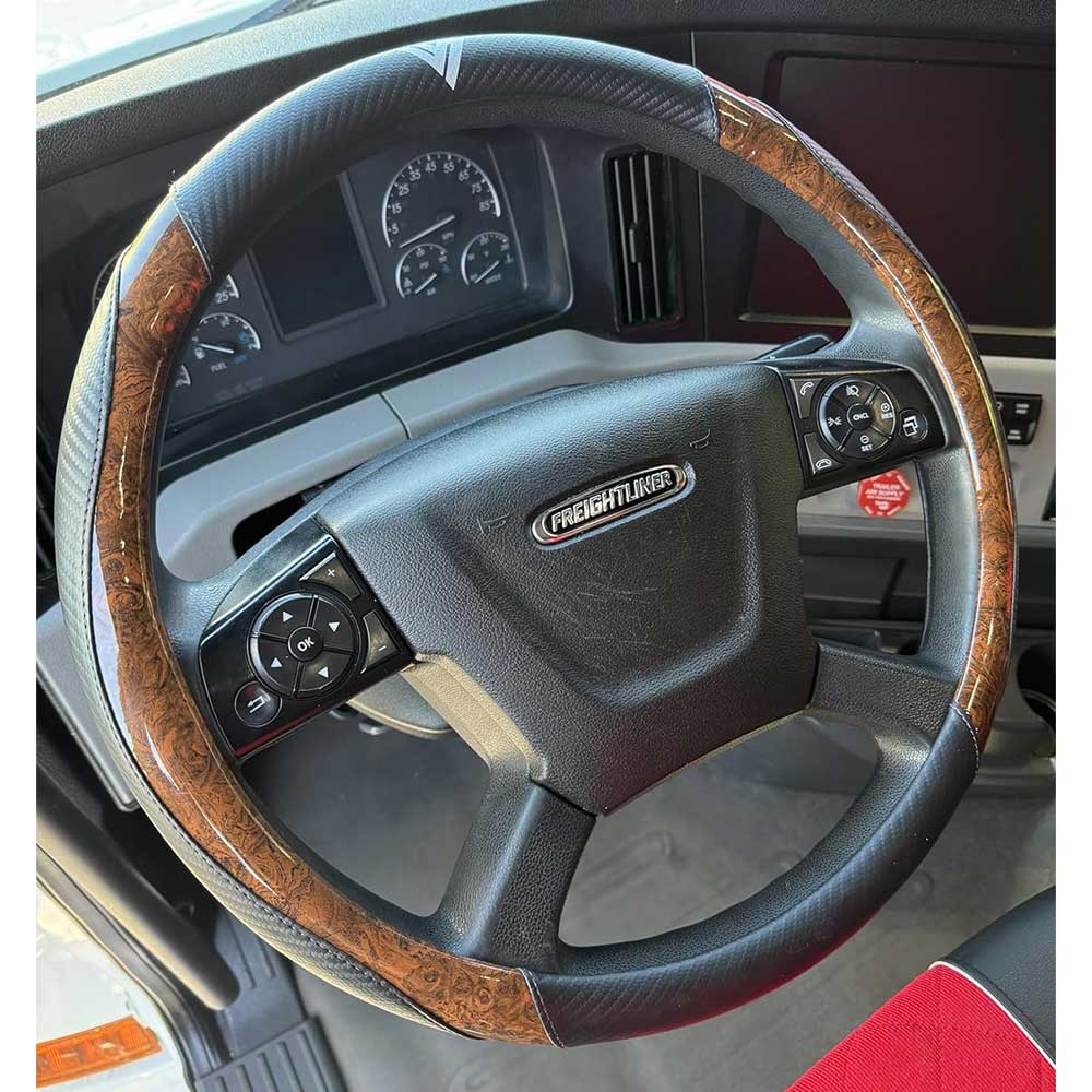 18" Black Faux Leather with Brown Wood Steering Wheel Cover