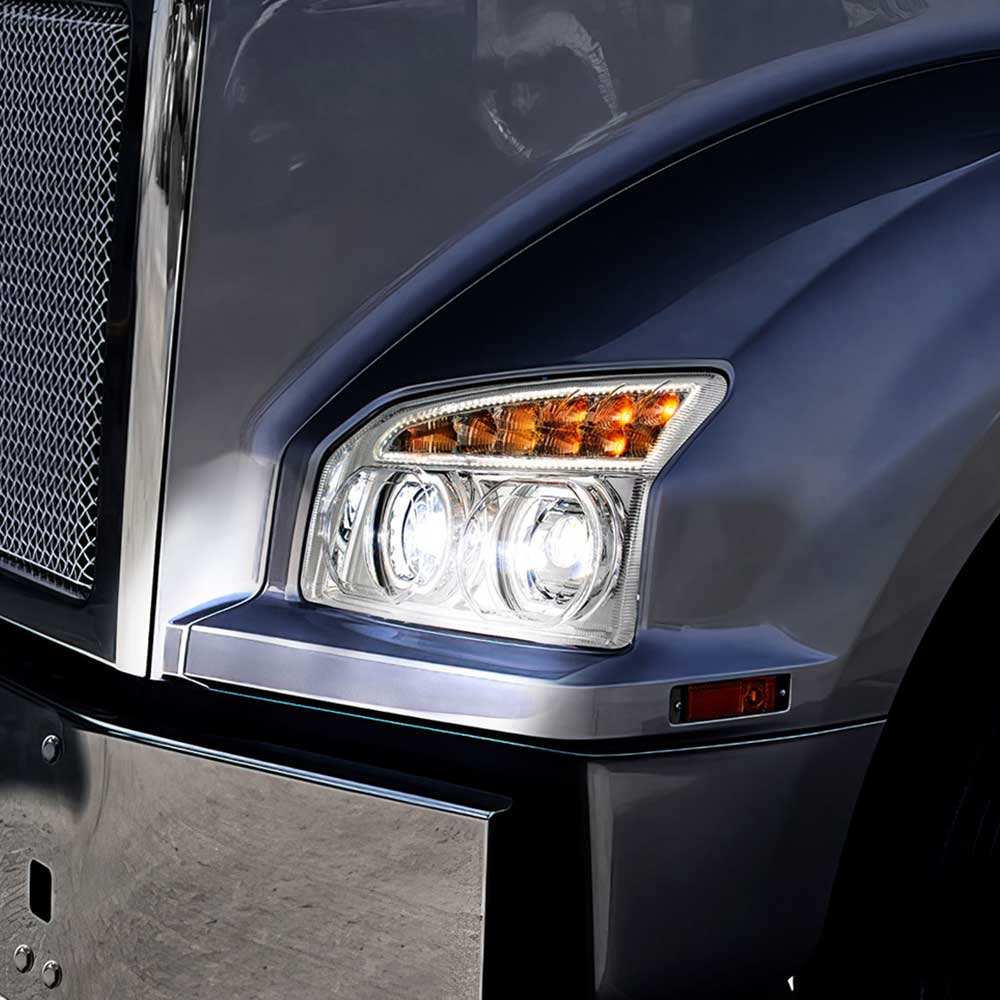 Kenworth T880 LED Headlight with Turn Signal and White Halo