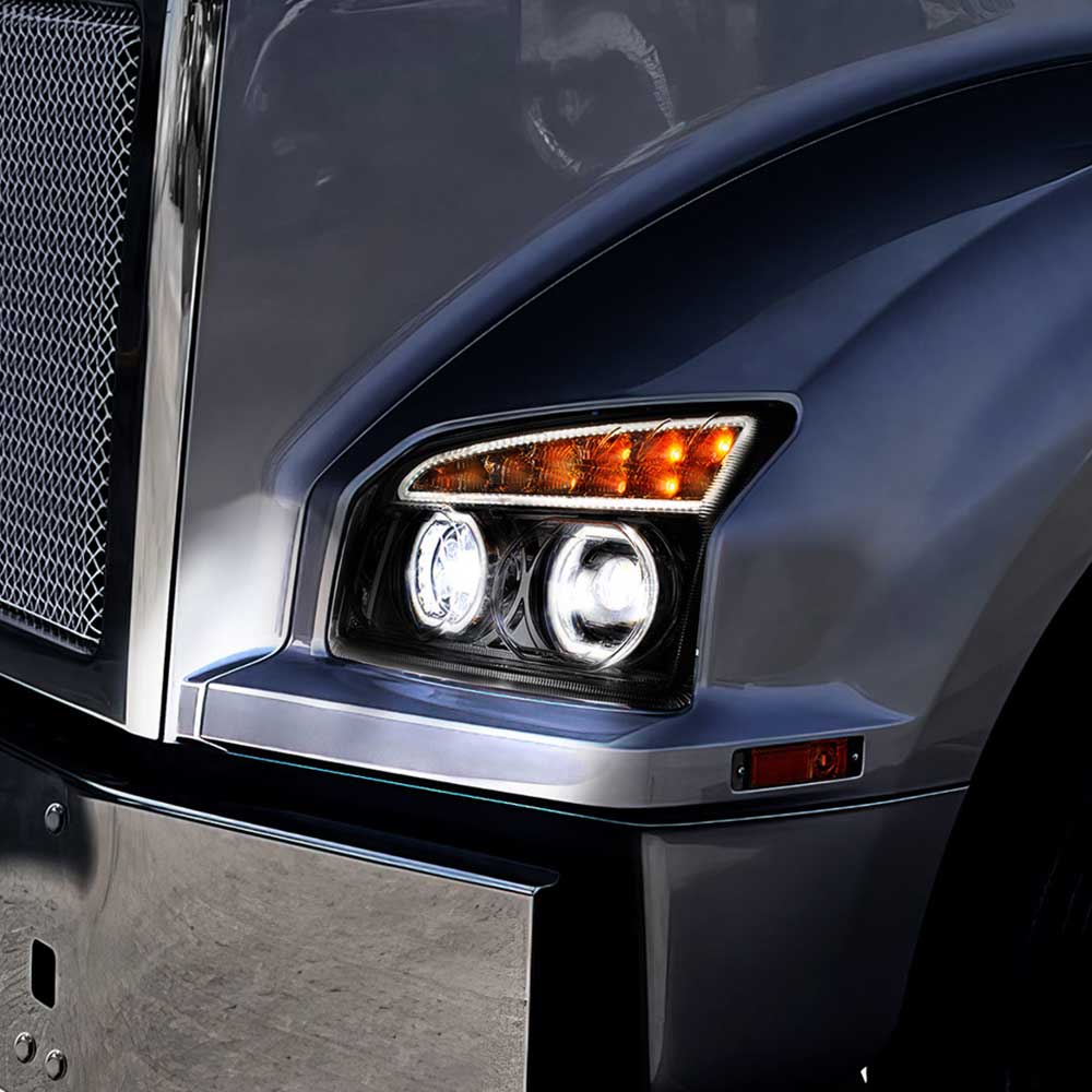 Kenworth T880 LED Headlight with Turn Signal and White Halo