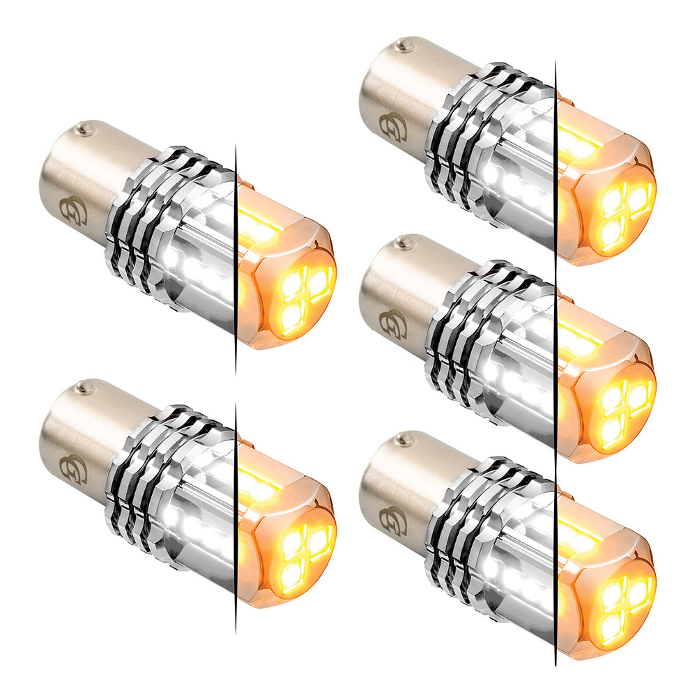 Dual Amber Base High Power Tower LED 1157 Mini Bulb - 5 Pack