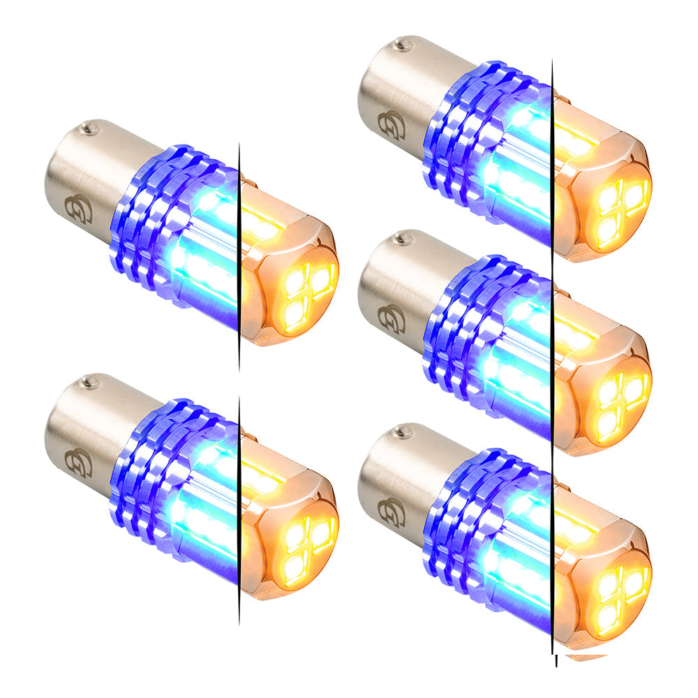 Dual Amber Base High Power Tower LED 1157 Mini Bulb - 5 Pack