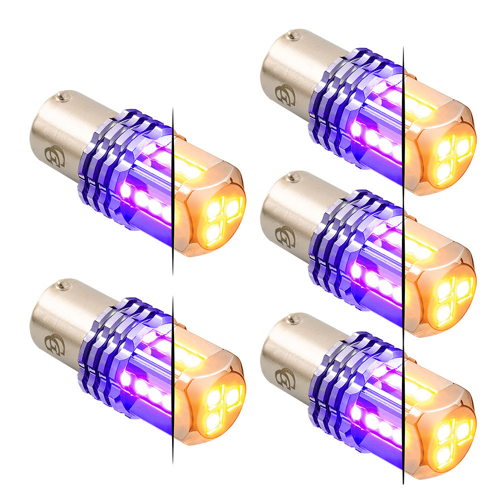 Dual Amber Base High Power Tower LED 1157 Mini Bulb - 5 Pack