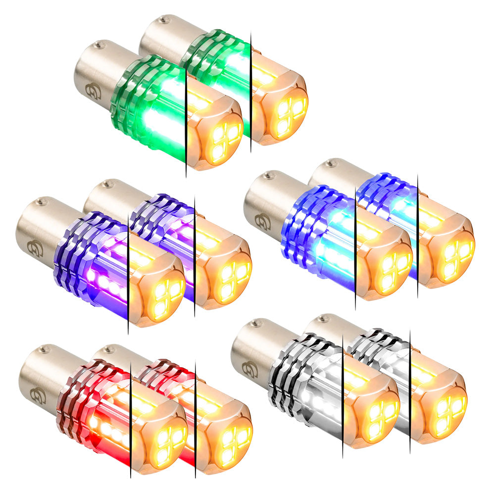 Dual Amber Base High Power Tower LED 1157 Mini Bulb - Pair