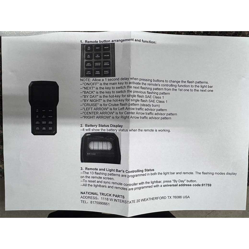 Strobe Light Bar with Wireless Remote