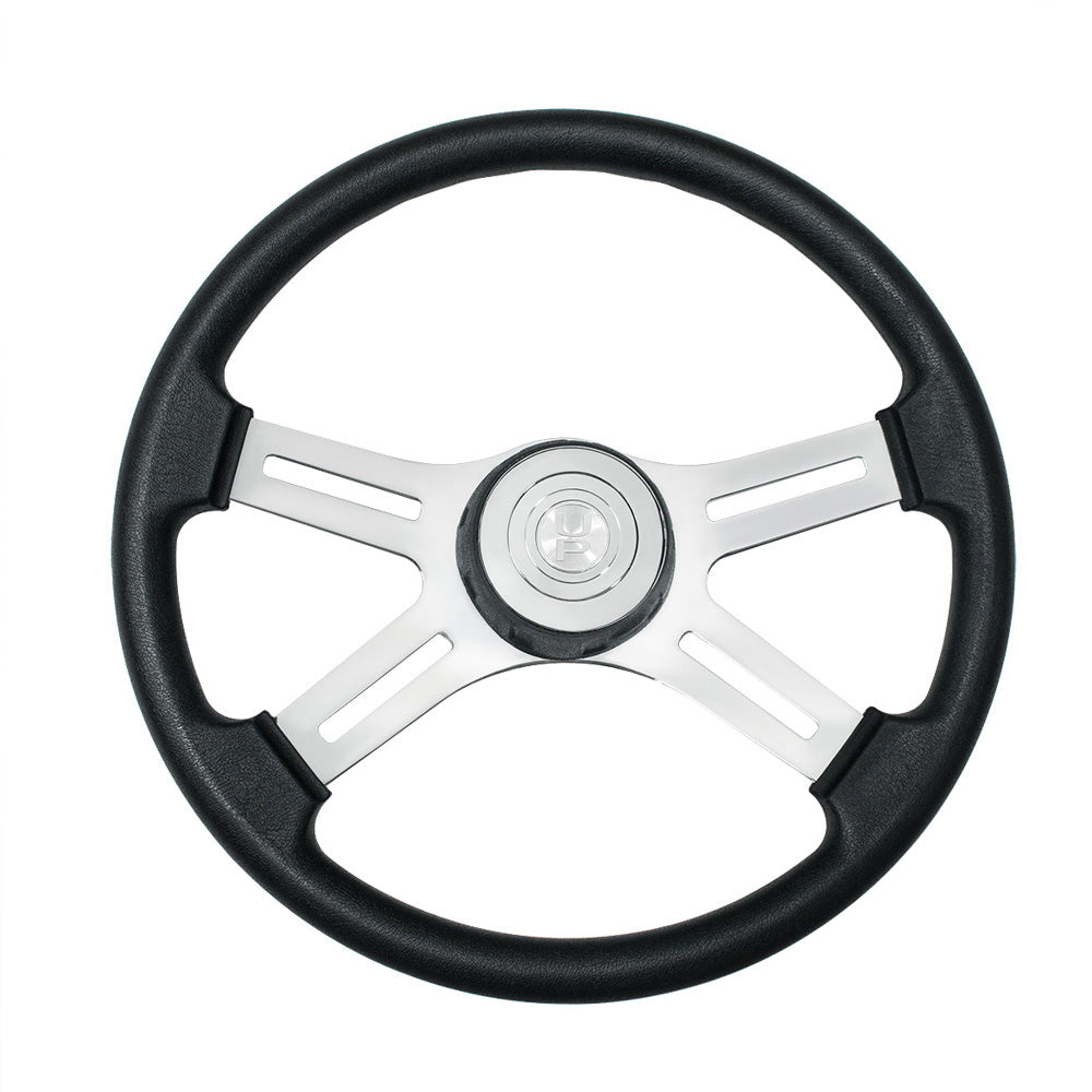 18" Black 4 Spoke Poly Rim Steering Wheel with Horn, Bezel