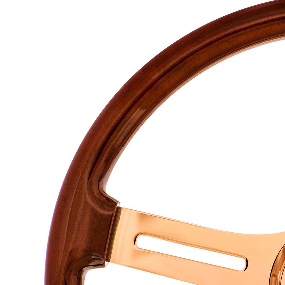 18" Wood Rim Rose Gold 4 Spoke Poly Rim Steering Wheel with Horn, Bezel