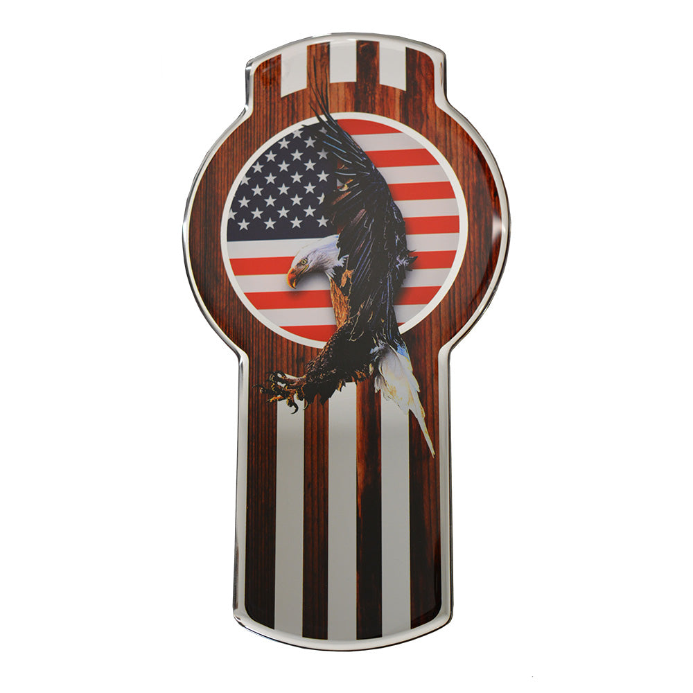 Kenworth Eagle Flag Emblem with Wood Background