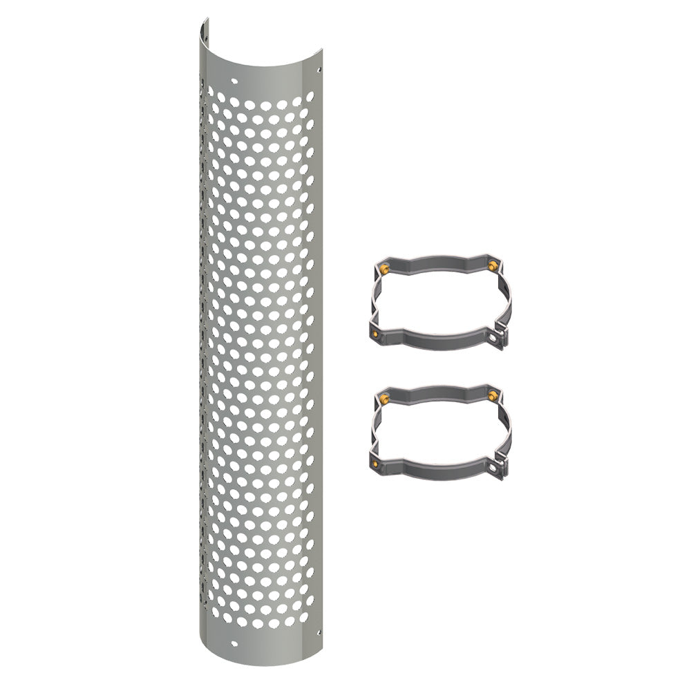 48" Stainless Heatshield with Circle Cutouts, Two Clamps