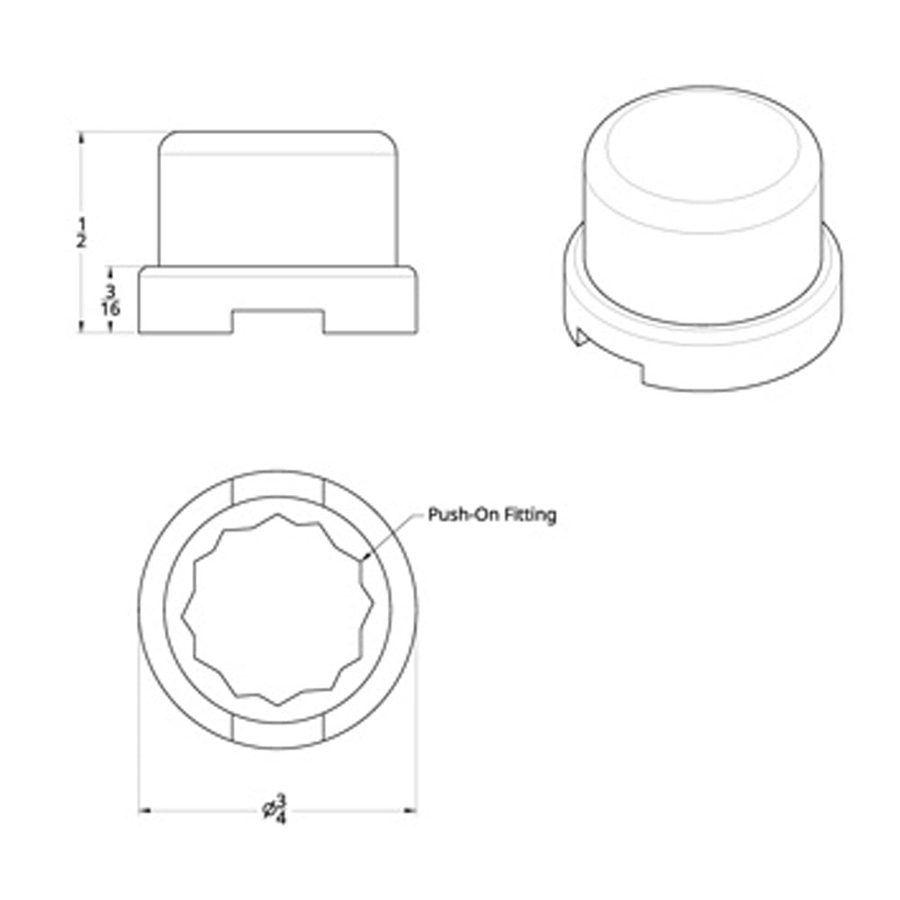 7/16" x 1/2" Chrome Plastic Flat Top Nut Cover "“ Push-On