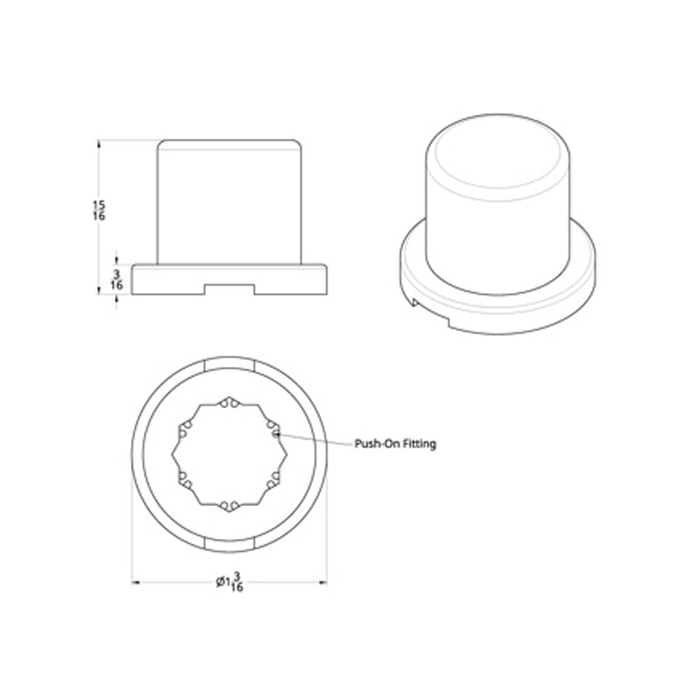 5/8" x 1" Chrome Plastic Flat Top Nut Cover "“ Push-On