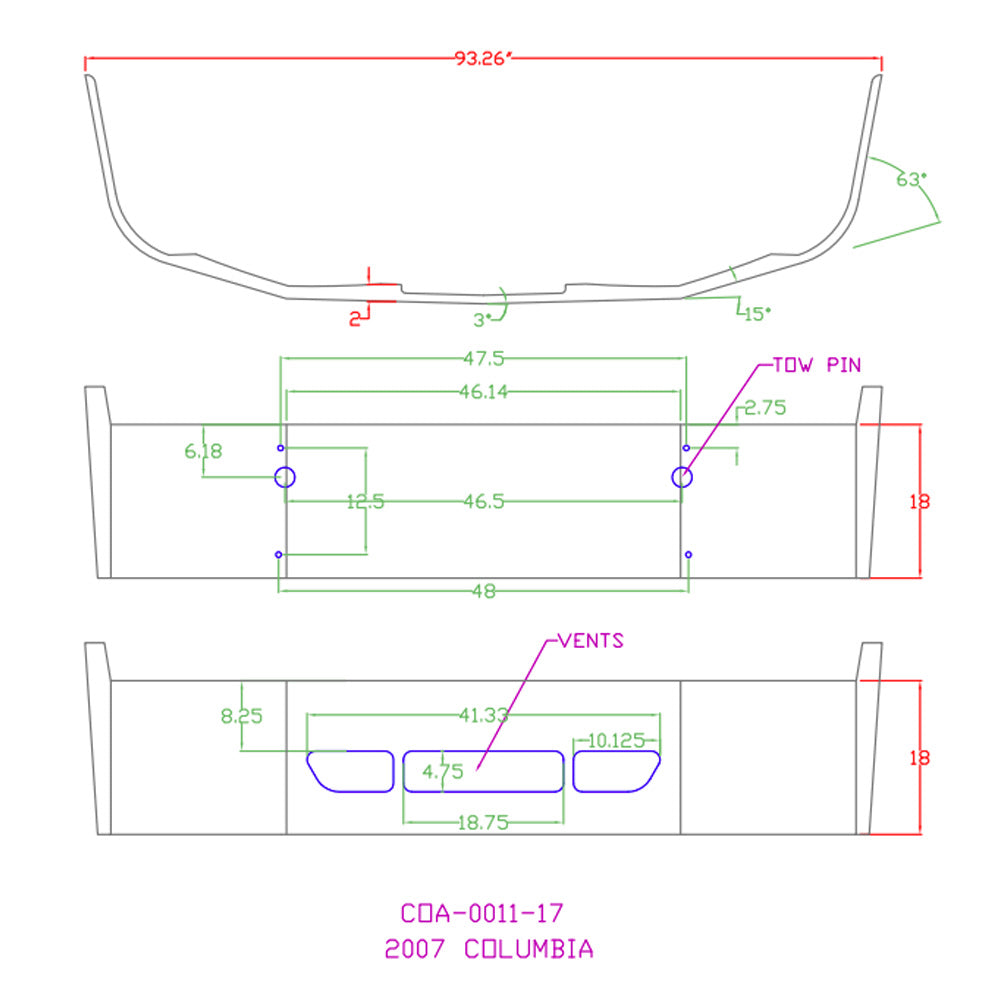 FL Columbia 18" SBA Chrome Bumper with Tow and Vent Cut Outs