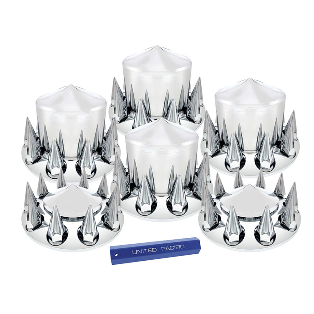 Front and rear axle pointed cover kit, 33mm spike thread on nut covers