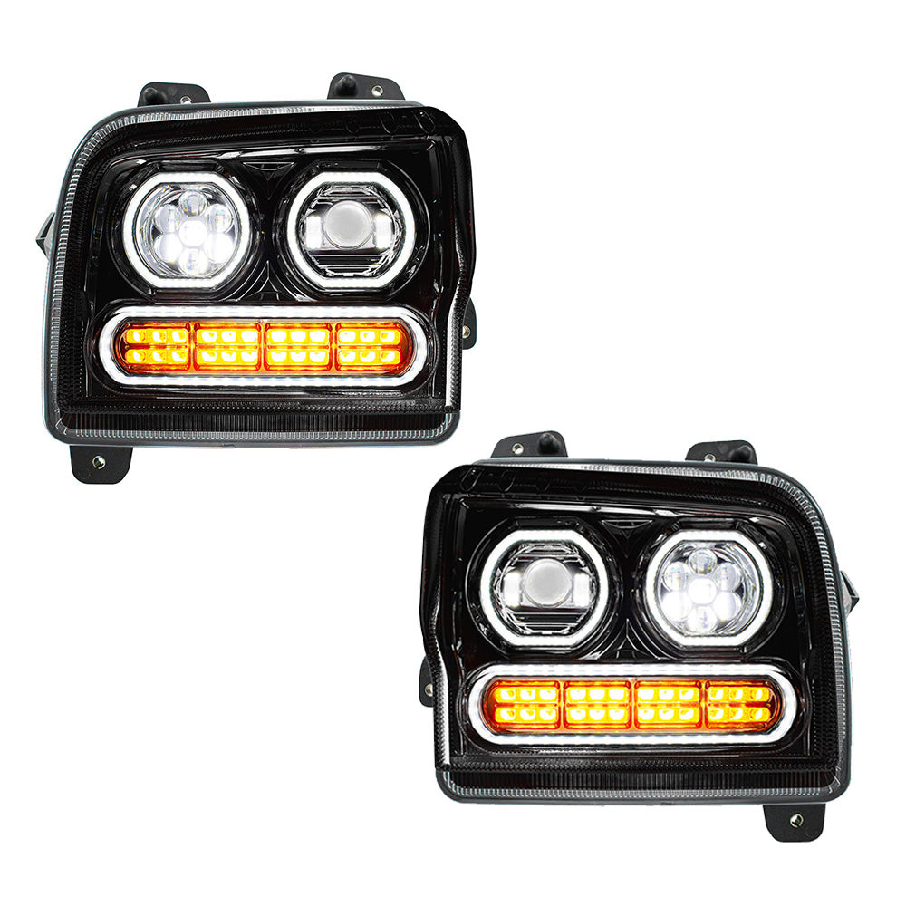 Kenworth W990 Black High Power LED Turn, LED Halo Light Headlight