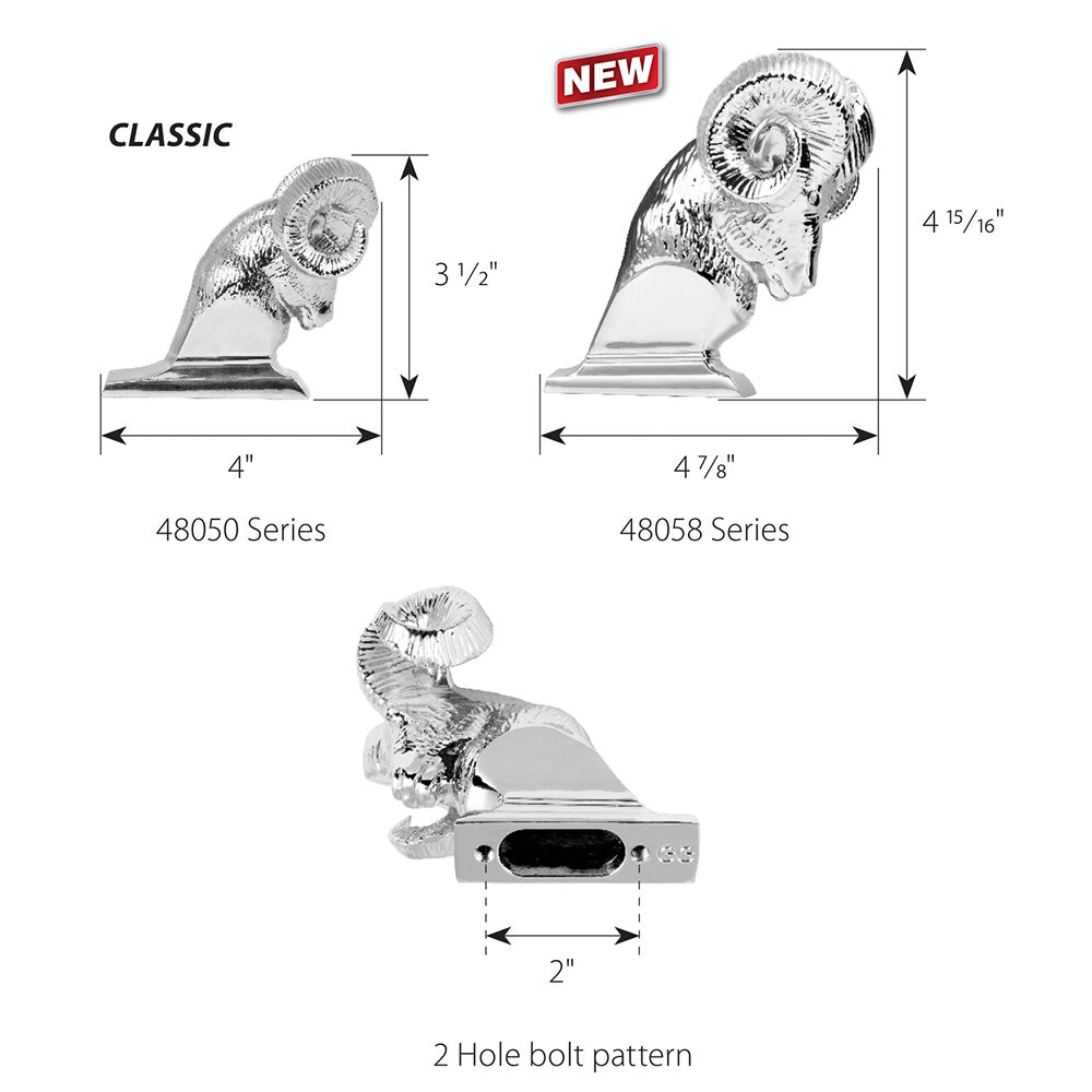 Chrome Large Ram Head Hood Ornament