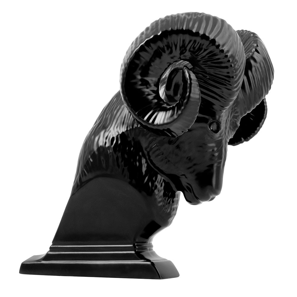 Matte Black Large Ram Head Hood Ornament