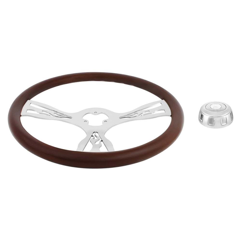 18" Chrome Flame Steering Wheel with Horn Bezel & Button
