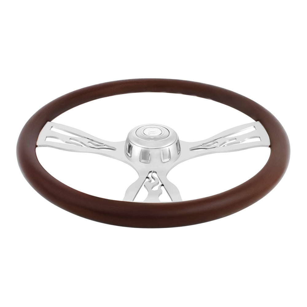 18" Chrome Flame Steering Wheel with Horn Bezel & Button