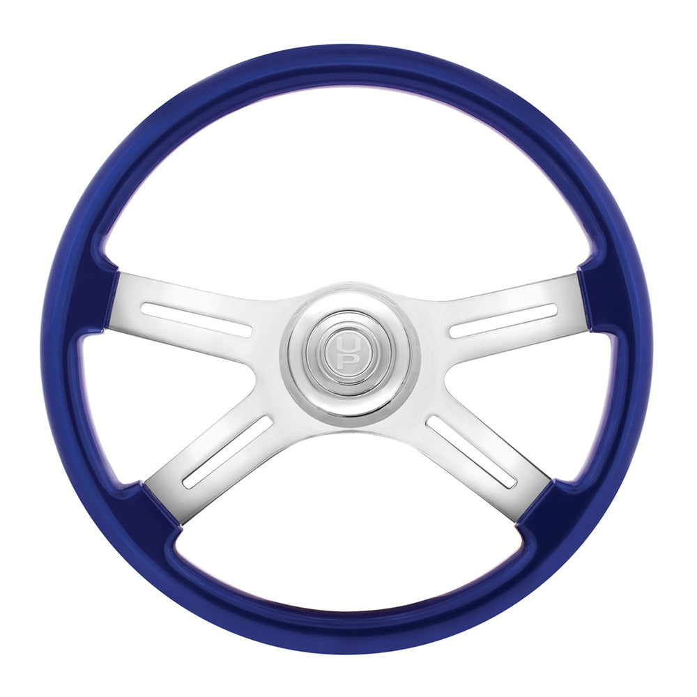 18" Painted Wood 4 Spoke Steering Wheel w/ Chrome Horn Bezel, Button