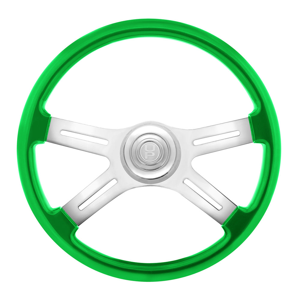 18" Painted Wood 4 Spoke Steering Wheel w/ Chrome Horn Bezel, Button