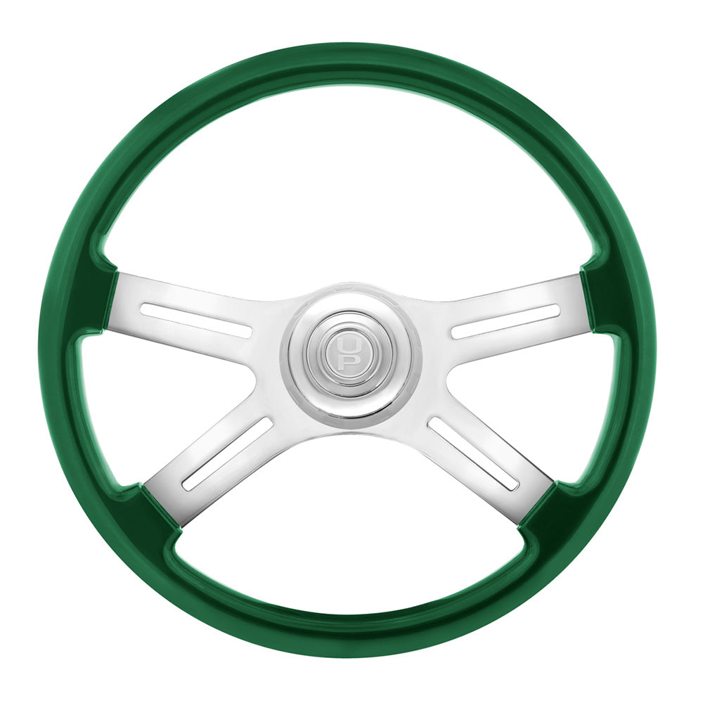 18" Painted Wood 4 Spoke Steering Wheel w/ Chrome Horn Bezel, Button