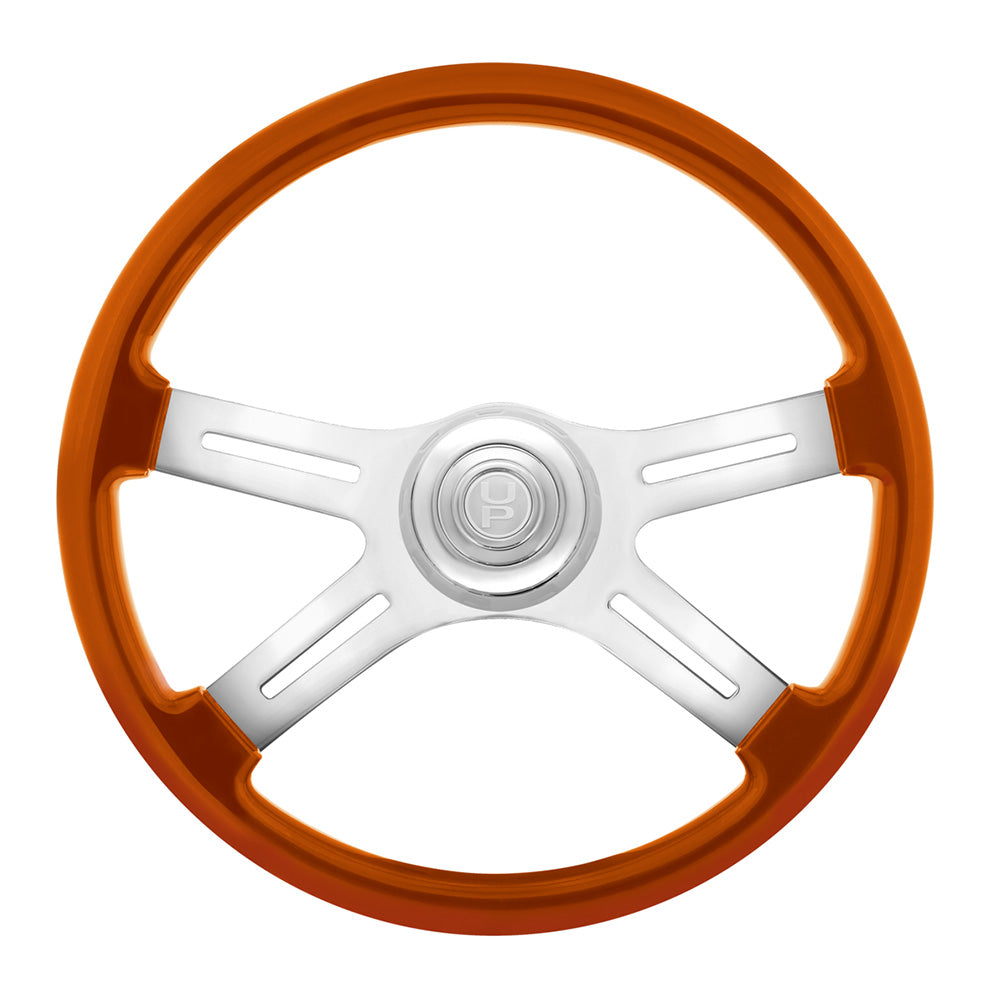18" Painted Wood 4 Spoke Steering Wheel w/ Chrome Horn Bezel, Button