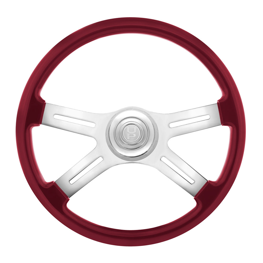 18" Painted Wood 4 Spoke Steering Wheel w/ Chrome Horn Bezel, Button