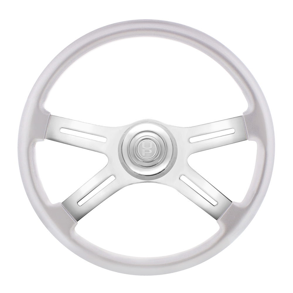 18" Painted Wood 4 Spoke Steering Wheel w/ Chrome Horn Bezel, Button