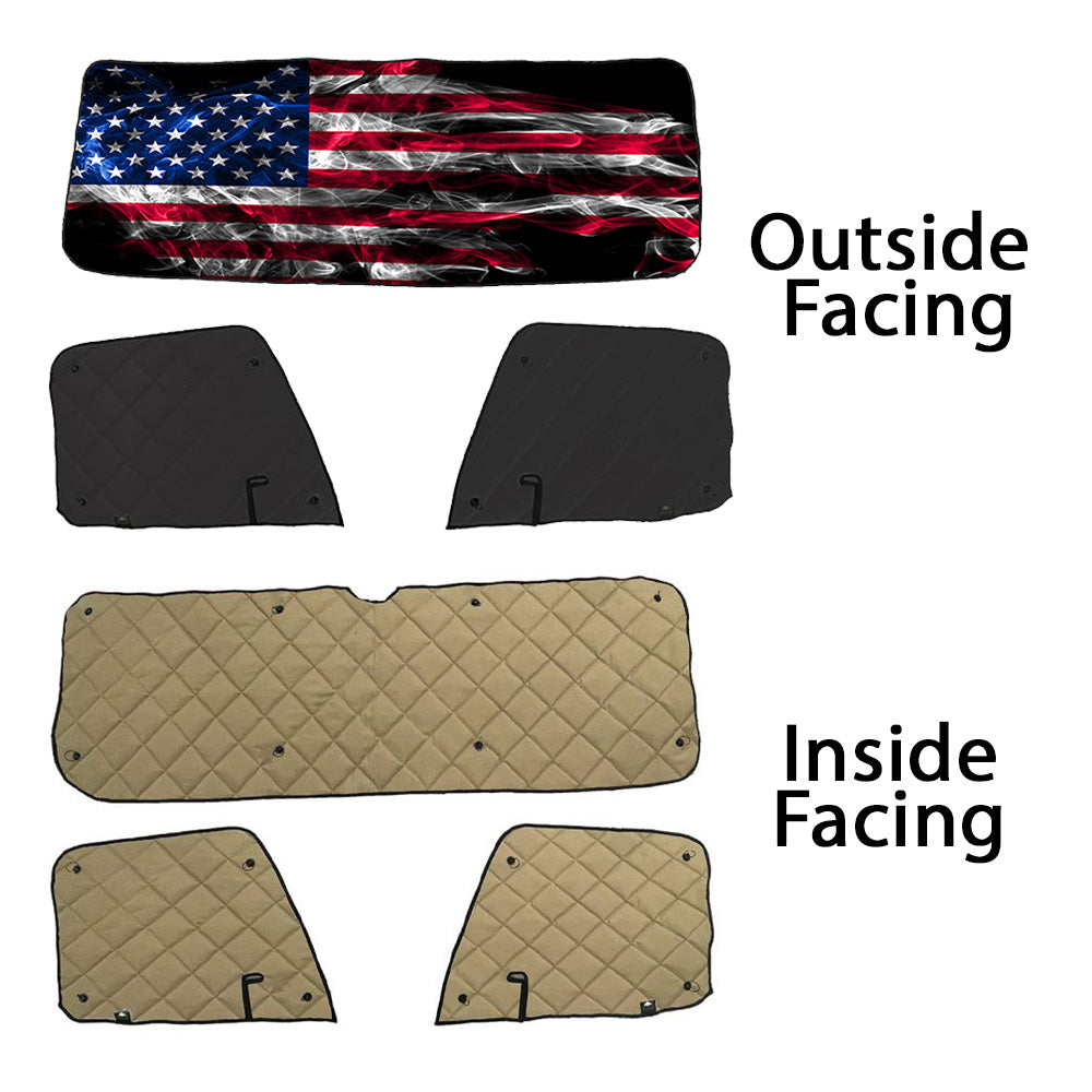Freightliner ZenEclipse Blackout Window Covers with Smokey Flag