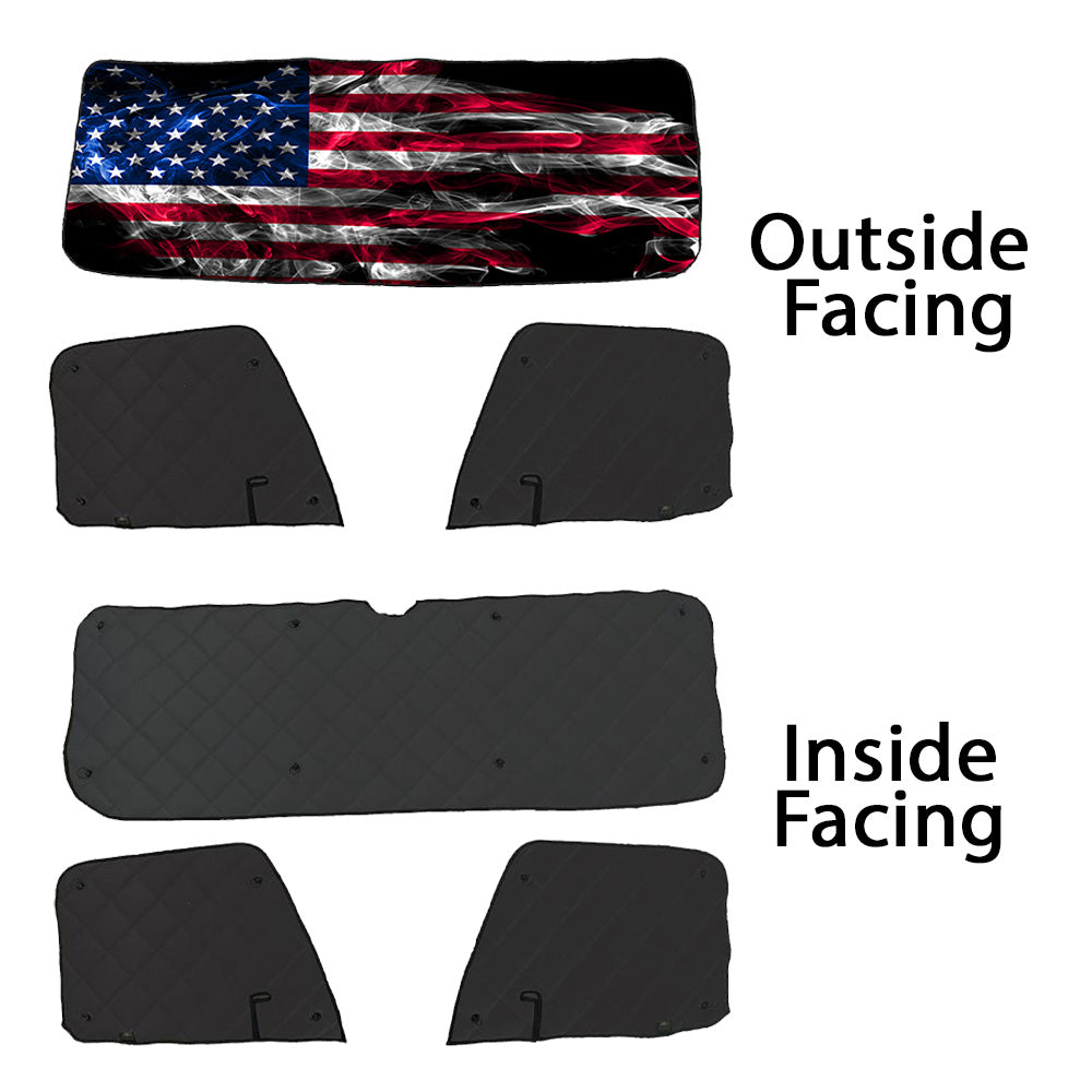 Freightliner ZenEclipse Blackout Window Covers with Smokey Flag