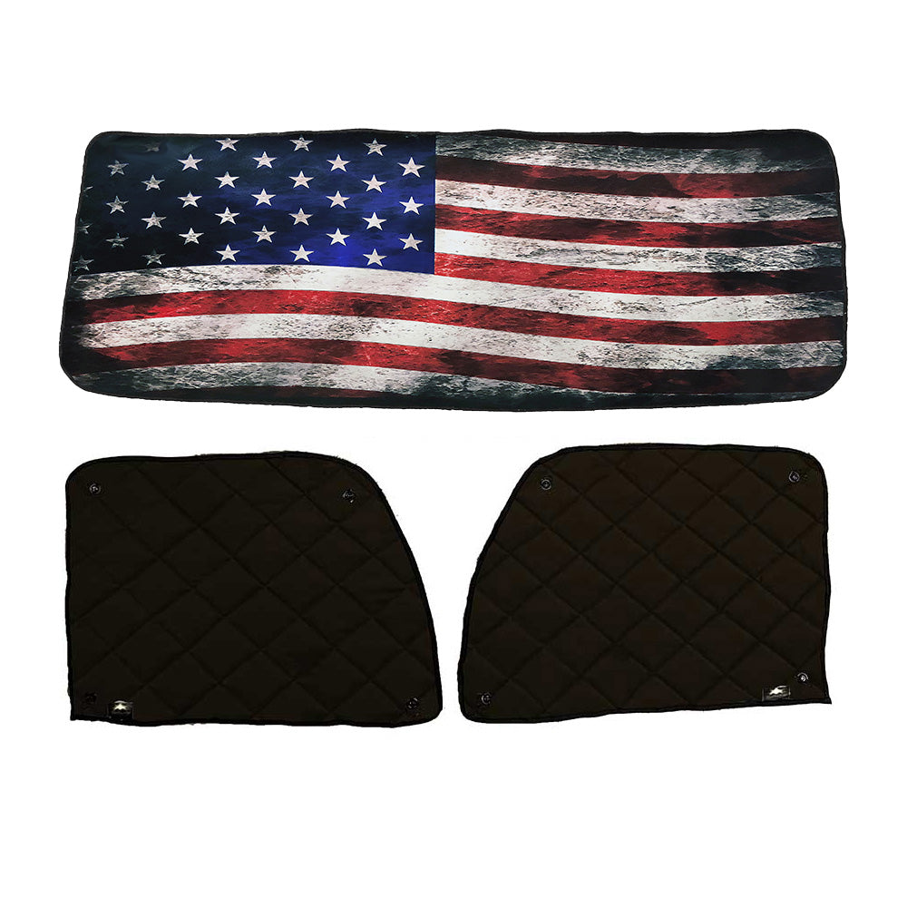 Peterbilt ZenEclipse Blackout Window Covers with Old Glory Flag, Tan Inside