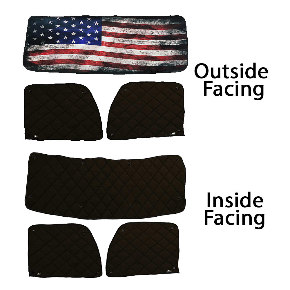 Peterbilt ZenEclipse Blackout Window Covers with Old Glory Flag, Black Inside