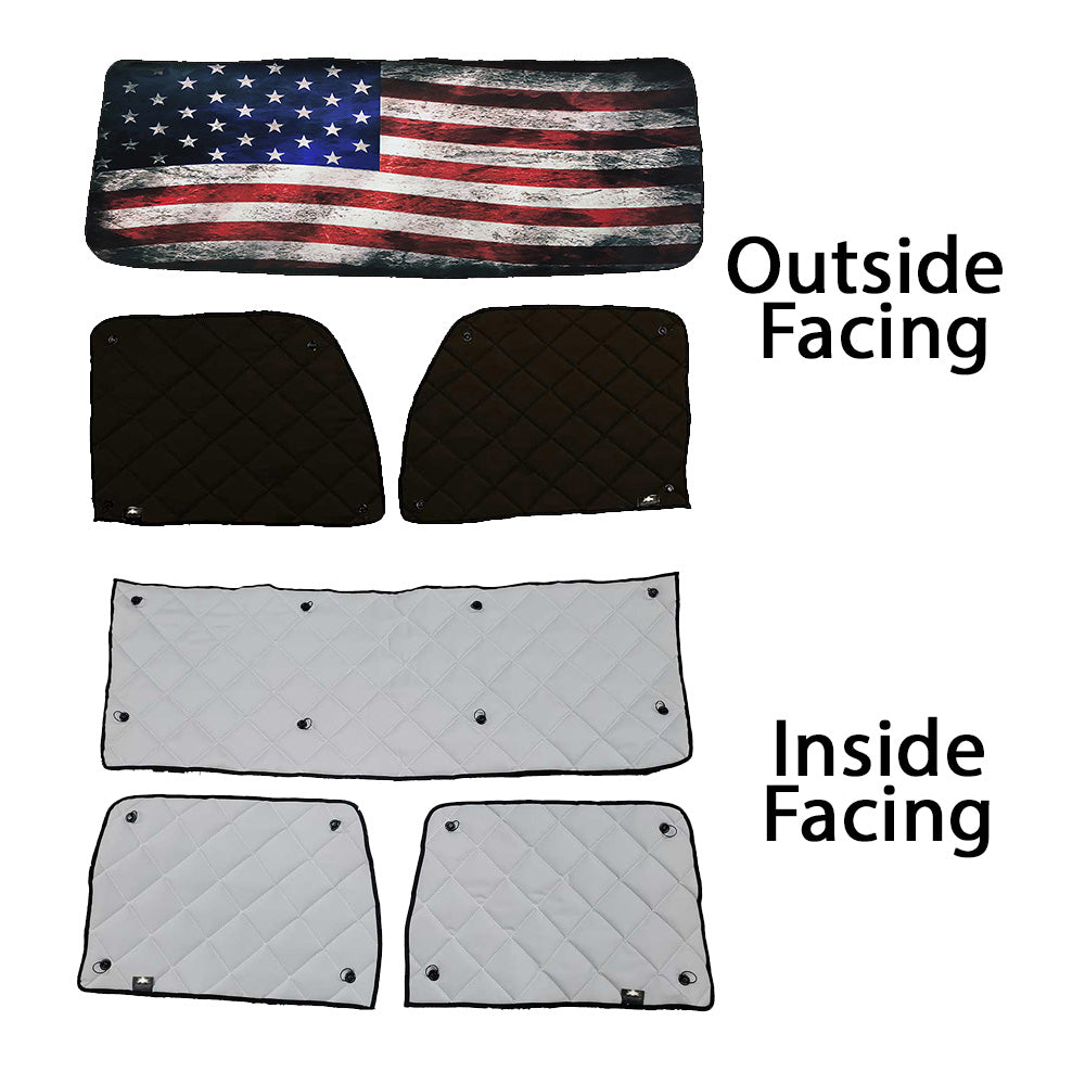 Peterbilt ZenEclipse Blackout Window Covers with Old Glory Flag, Gray Inside