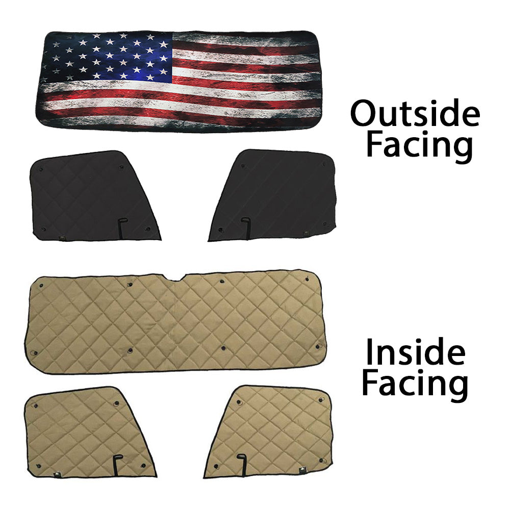 Freightliner ZenEclipse Blackout Window Covers with Old Glory Flag