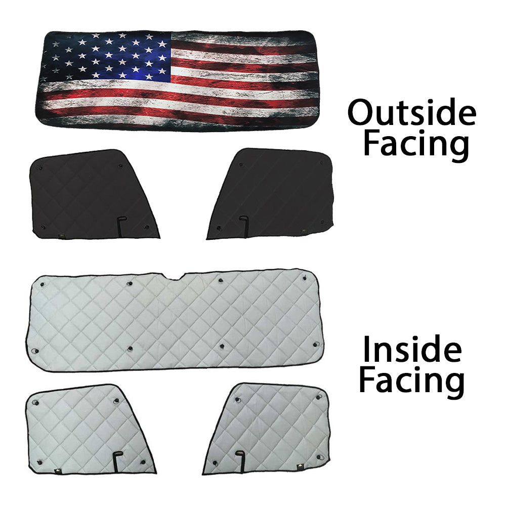 Freightliner ZenEclipse Blackout Window Covers with Old Glory Flag
