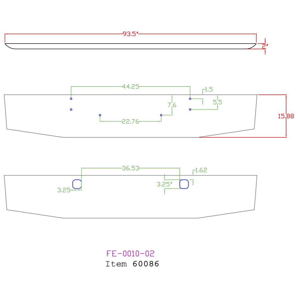 Kenworth W900L 16-Inch Tapered Chrome Bumper