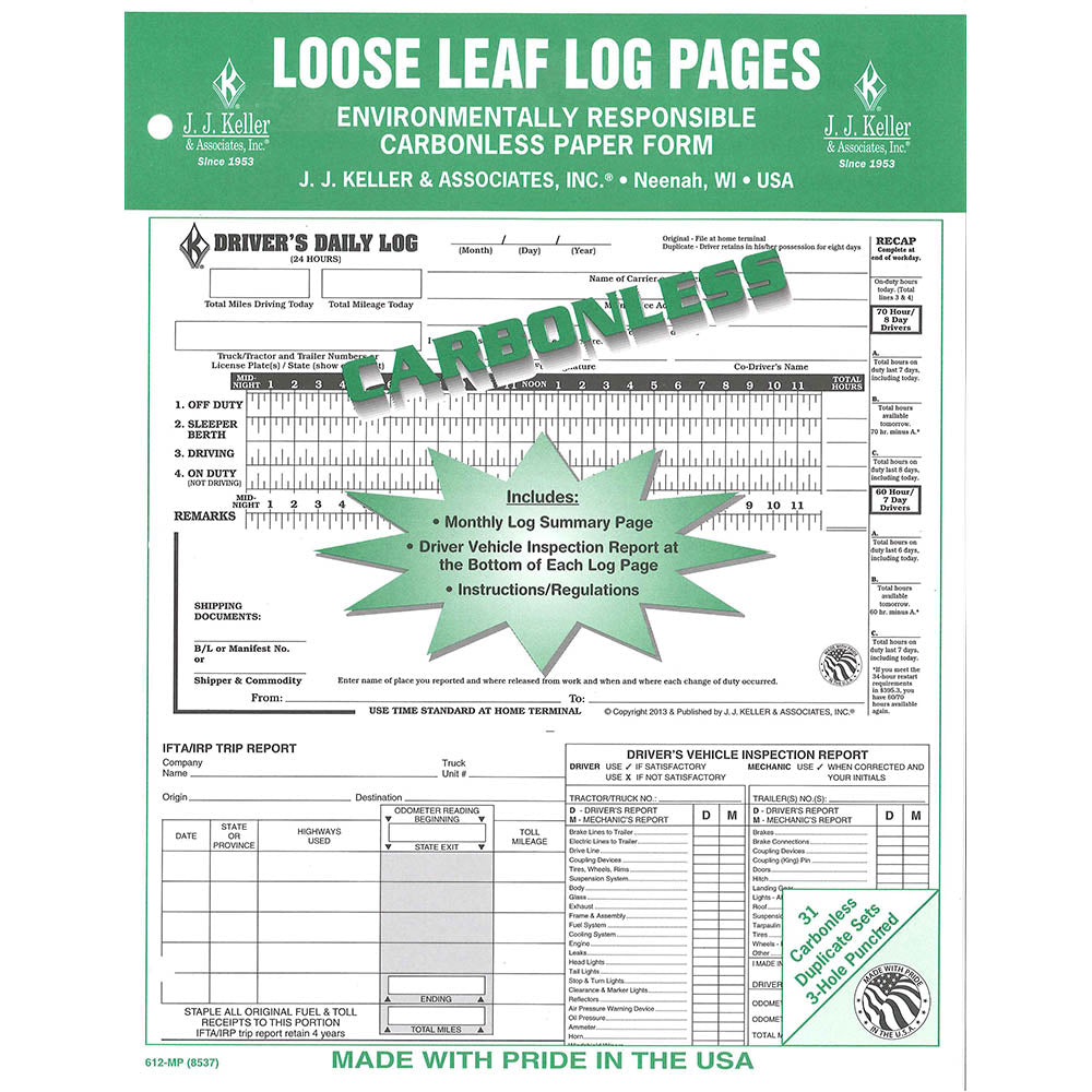 5-in-1 Loose-Leaf Driver's Daily Log (Carbonless)