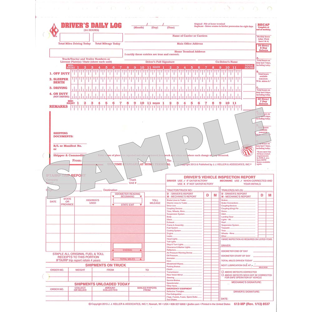 5-in-1 Loose-Leaf Driver's Daily Log (Carbonless)