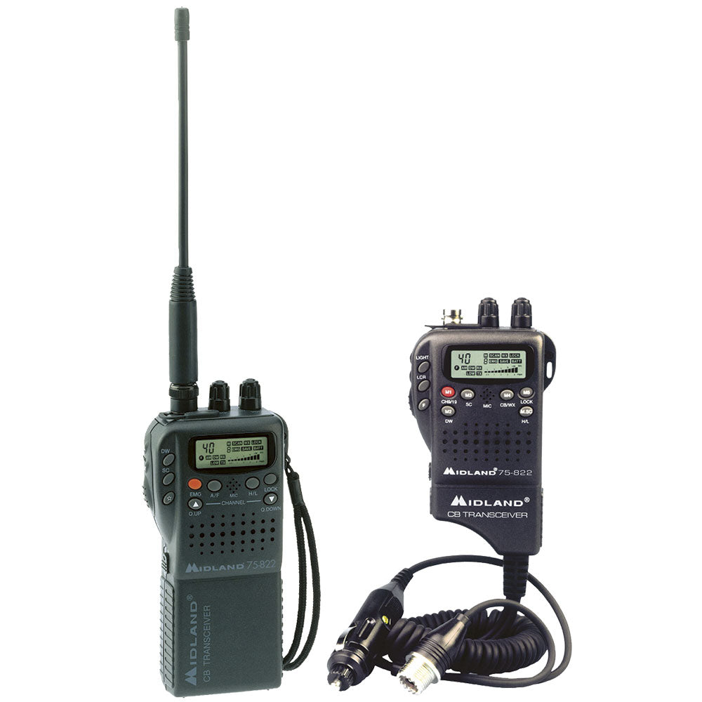 Handheld CB Radio and 12-Volt Antenna Adapter